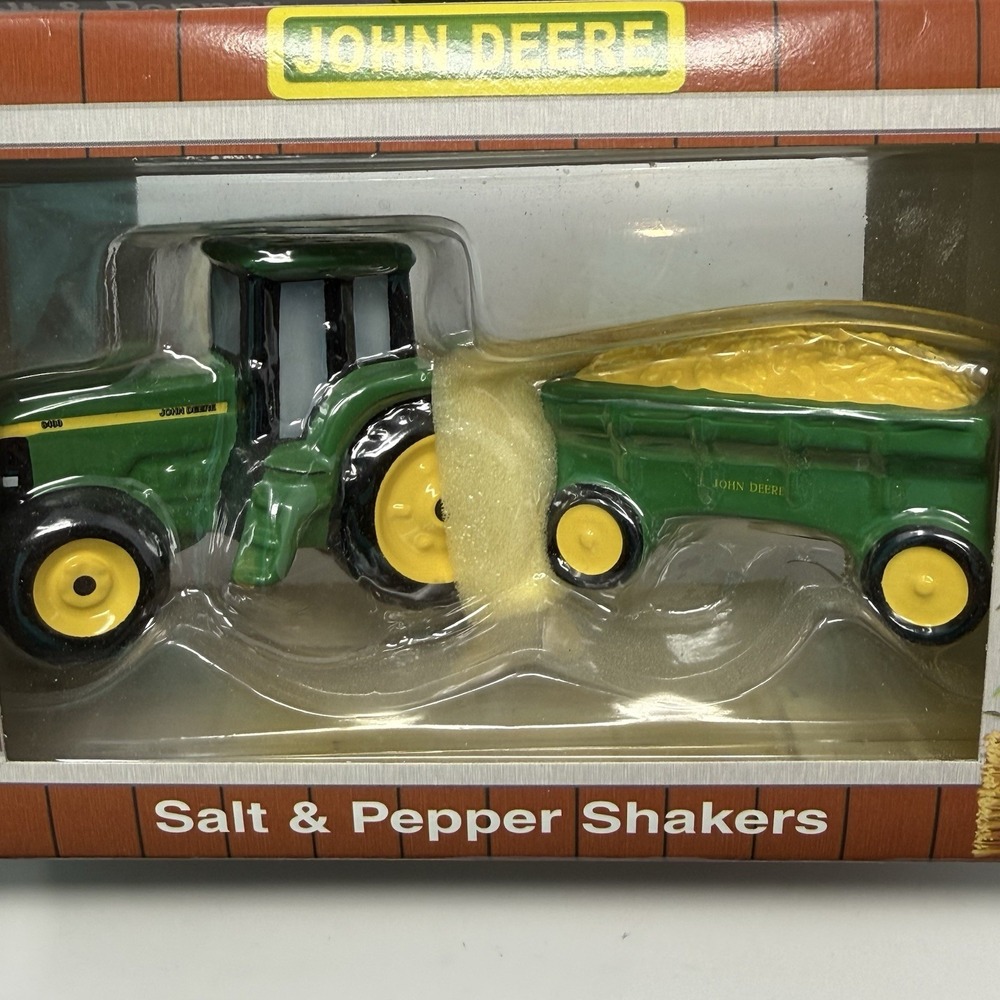 Vintage Enesco Ceramic 1998 JOHN DEERE Salt and Pepper Shakers NEW in Box